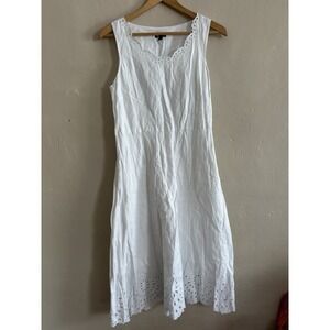 Talbots Womens Linen Eyelet A-Line Dress Size 6 NWOT White Prairie Beachy Preppy